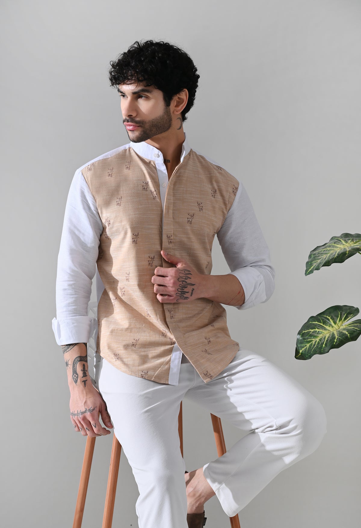 Deer Print Linen Shirt