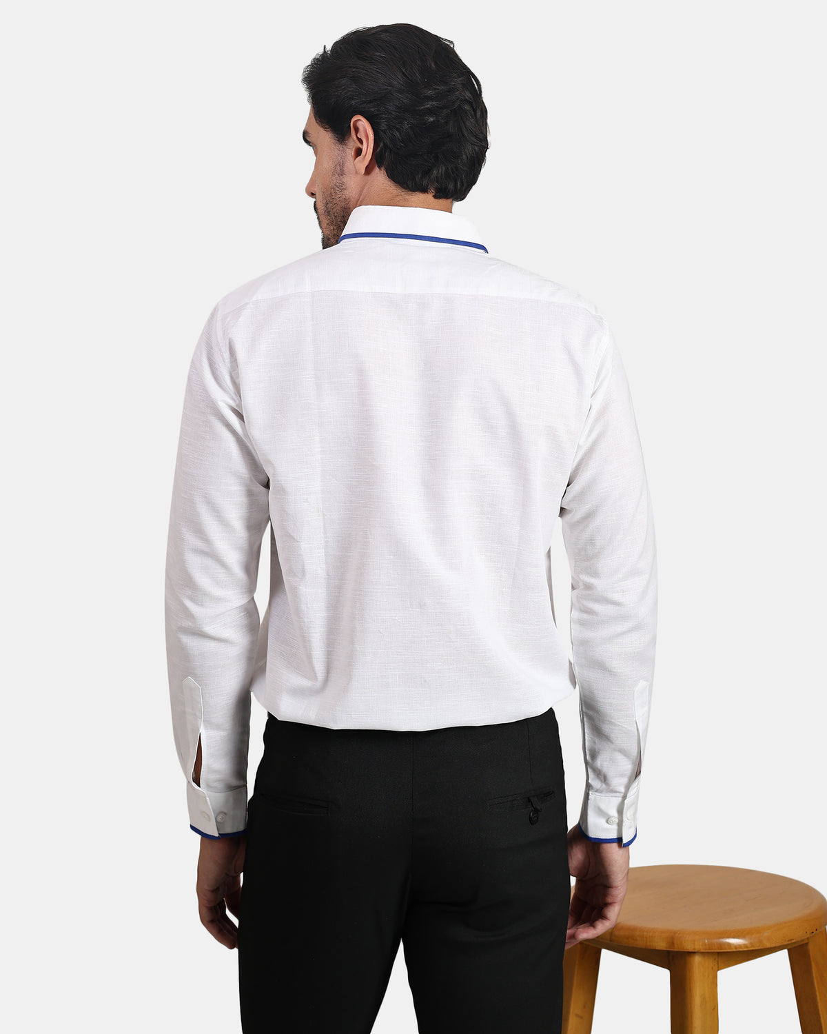 White Linen Shirt | Blue Piping & Pen Pocket