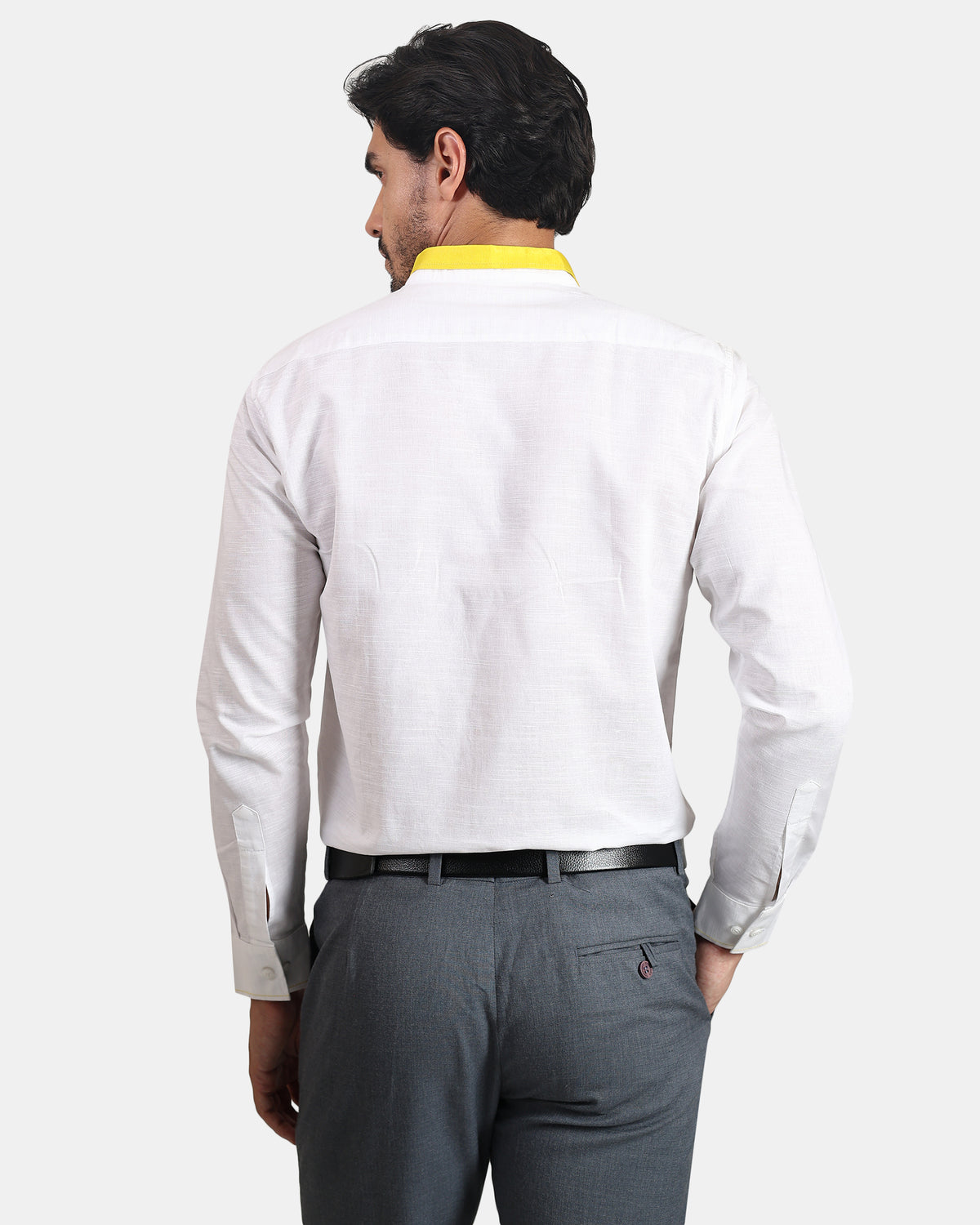 White Linen Yellow Short Collar Shirt