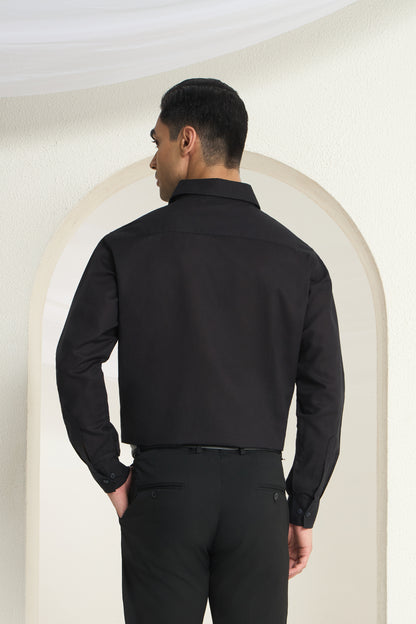 Black Linen-Half Concealed Placket and Hidden Kaaj (Buttonhole) Premium Formal Shirt | INDYSLAY