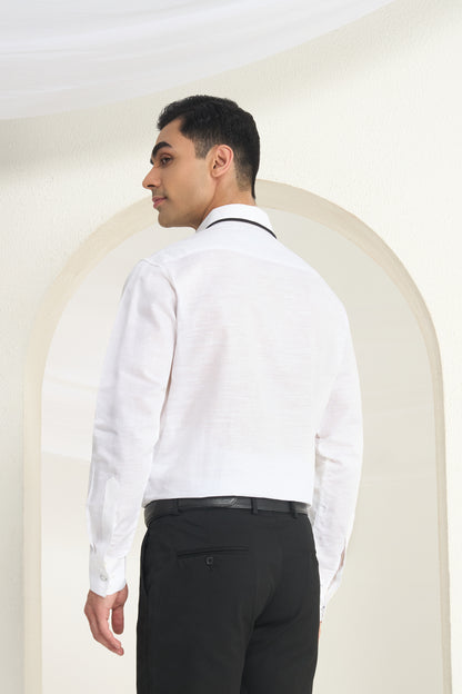 White Linen Shirt for Men with Contrast Stitch Detail | INDYSLAY