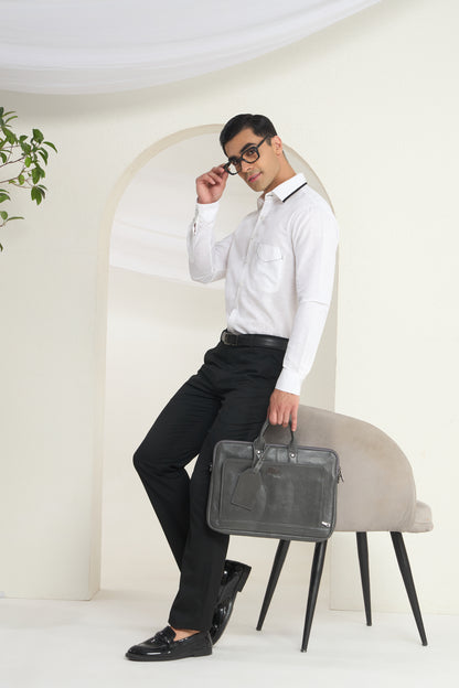 White Linen Shirt for Men with Contrast Stitch Detail | INDYSLAY