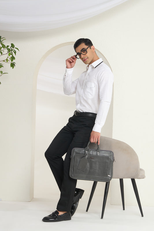 White Linen Shirt for Men with Contrast Stitch Detail | INDYSLAY