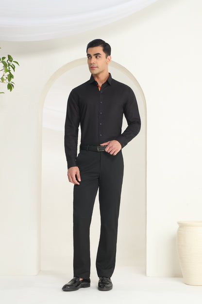 Black Linen Shirt with Paisley Contrast Detailing for Men | INDYSLAY
