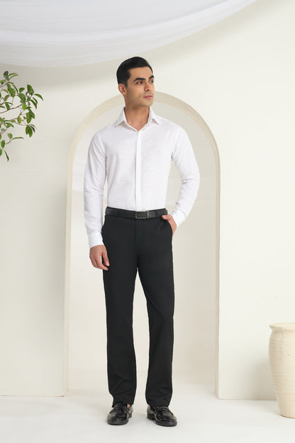 Men’s White Linen Shirt with Minimal Collar & Cuff Detailing | INDYSLAY