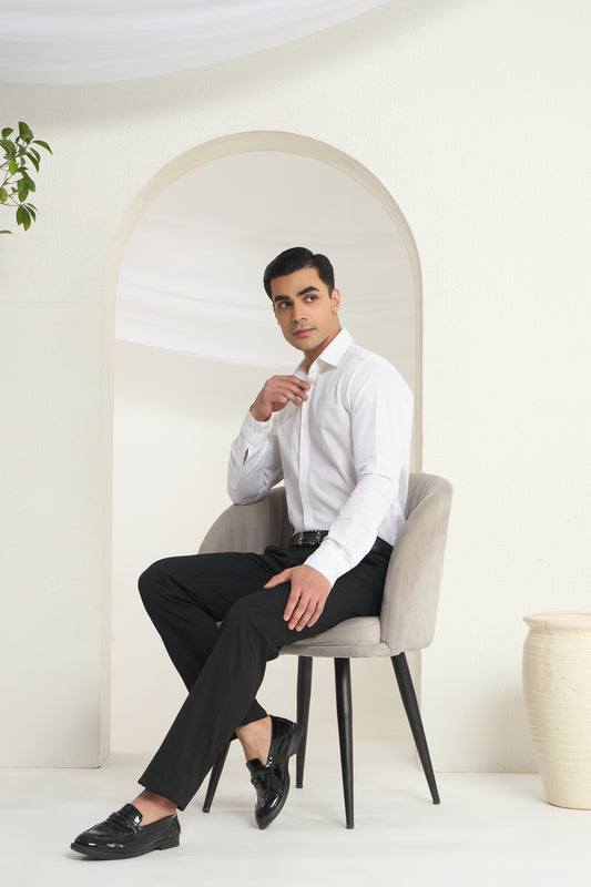 Men’s White Linen Shirt with Minimal Collar & Cuff Detailing | INDYSLAY