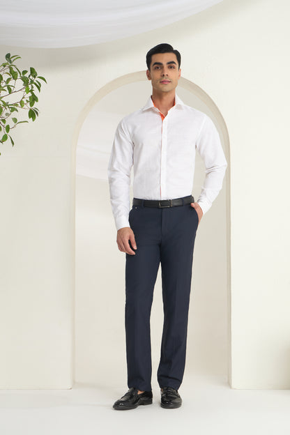 White Linen Shirt for Men with Orange Paisley Contrast Detailing | INDYSLAY