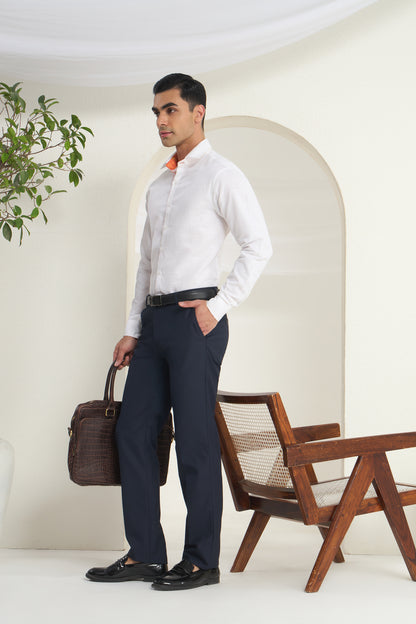 White Linen Shirt for Men with Orange Paisley Contrast Detailing | INDYSLAY