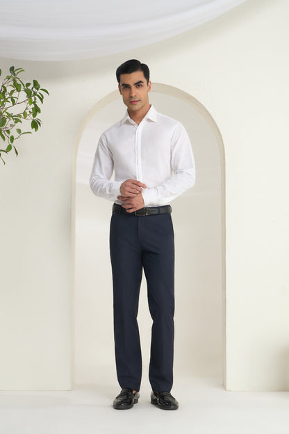 White Linen Shirt with Orange thread Detailing & half Concealed Pocket | INDYSLAY