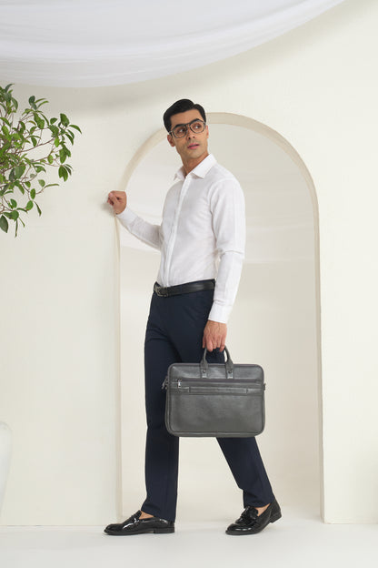 White Linen Shirt with Orange thread Detailing & half Concealed Pocket | INDYSLAY
