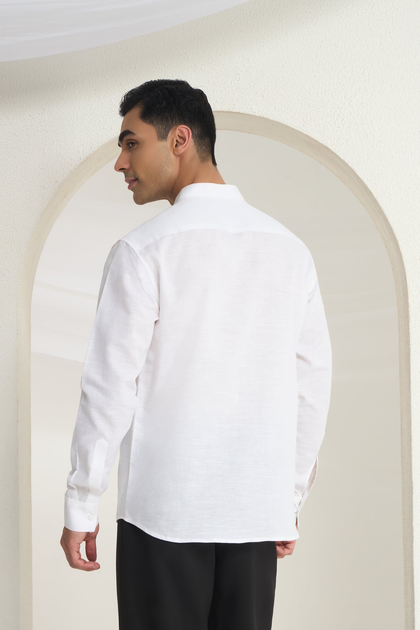 White Mandarin Collar Shirt with Classy Gradient single side Patch | INDYSLAY