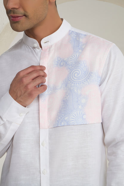 White Mandarin Collar Shirt with Classy Gradient single side Patch | INDYSLAY