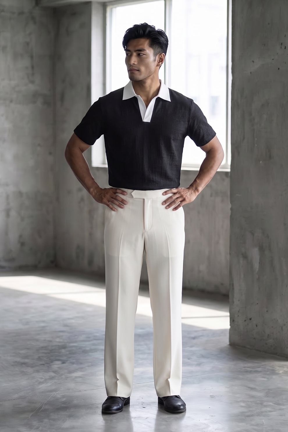 Linen Polo T-Shirt - Black