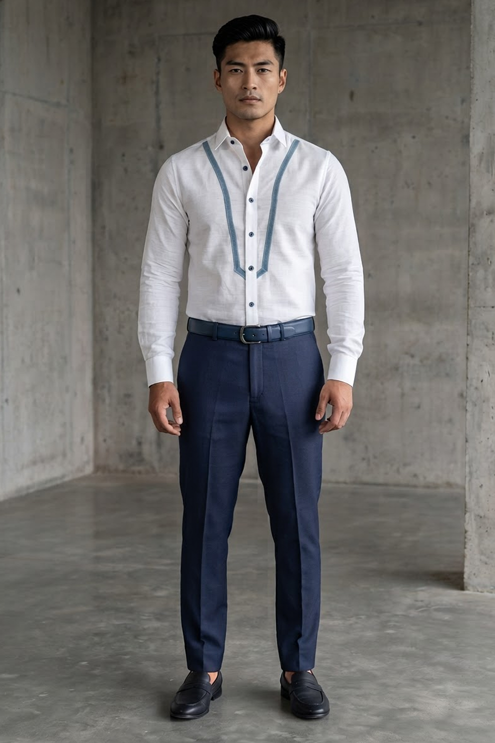 Linen Shirt with Denim Detailing