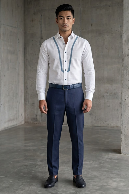 Linen Shirt with Denim Detailing