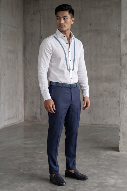 Linen Shirt with Denim Detailing
