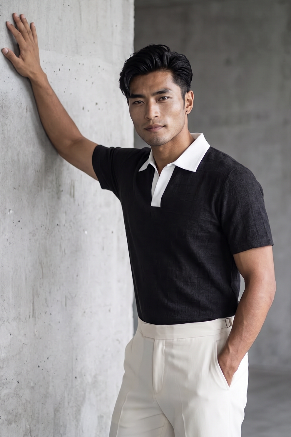 Linen Polo T-Shirt - Black