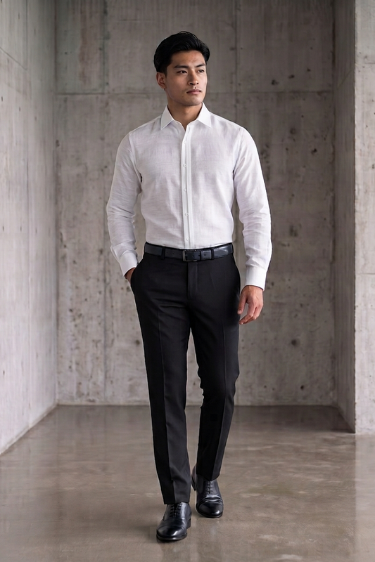 Half Concealed Placket White Linen Shirt