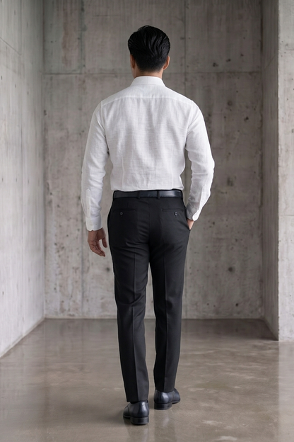 Half Concealed Placket White Linen Shirt
