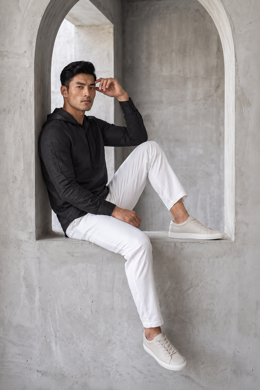 Black Linen Hoodie Shirt