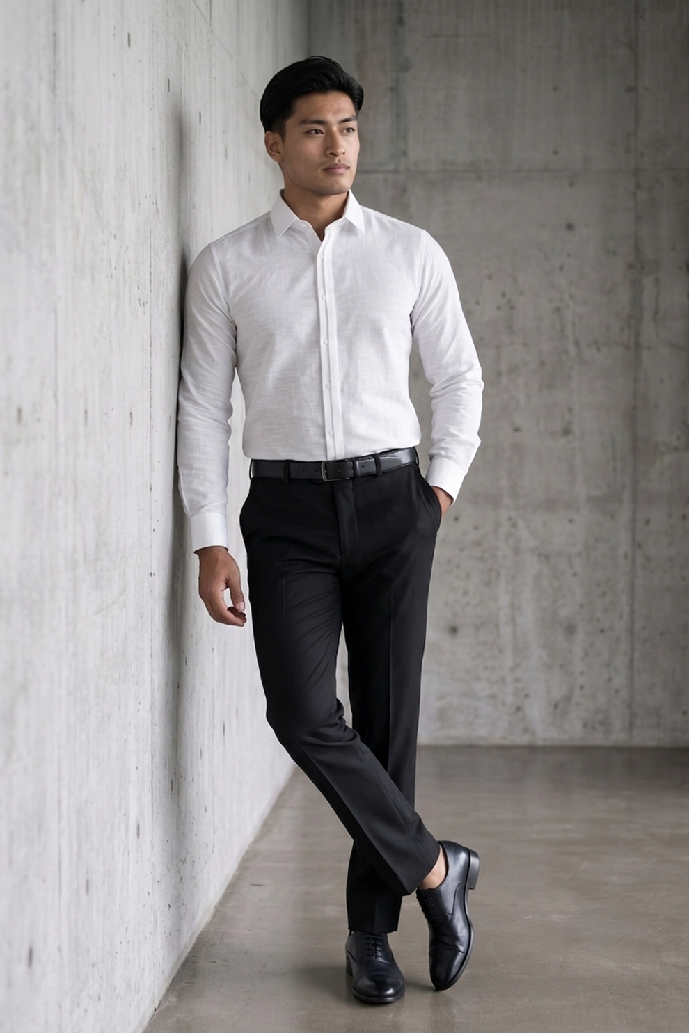 Half Concealed Placket White Linen Shirt