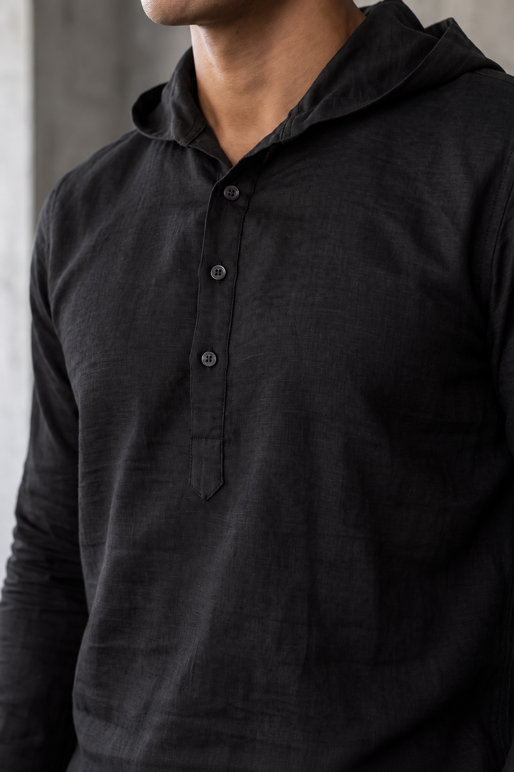 Black Linen Hoodie Shirt
