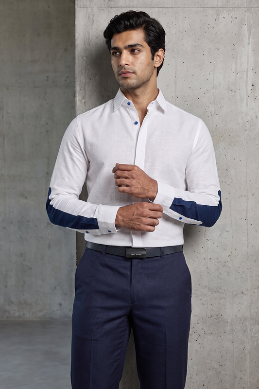 White Linen Shirt | Elbow Detailing