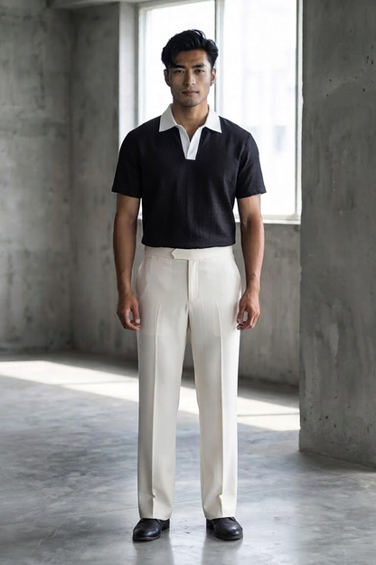 Linen Polo T-Shirt - Black