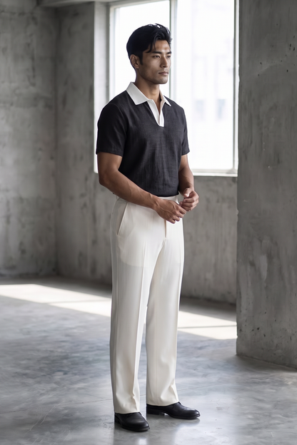 Linen Polo T-Shirt - Black