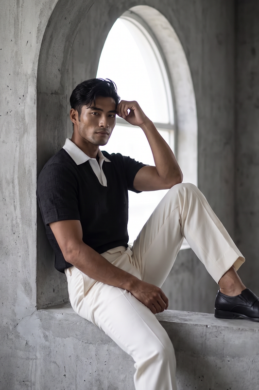 Linen Polo T-Shirt - Black