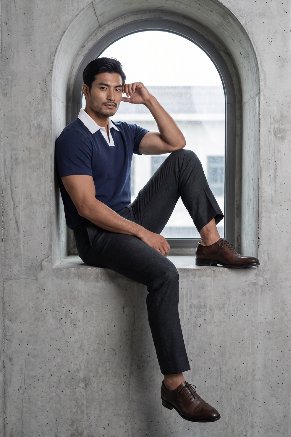 Navy Blue Polo Linen T-Shirt