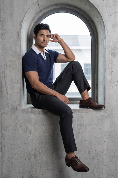 Navy Blue Polo Linen T-Shirt