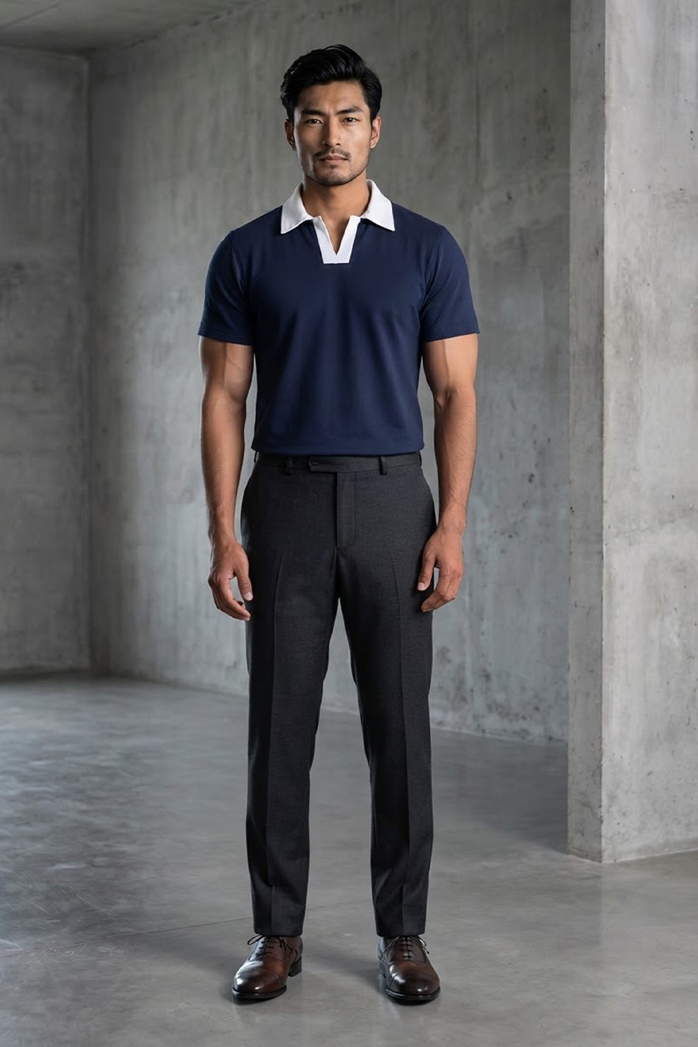 Navy Blue Polo Linen T-Shirt