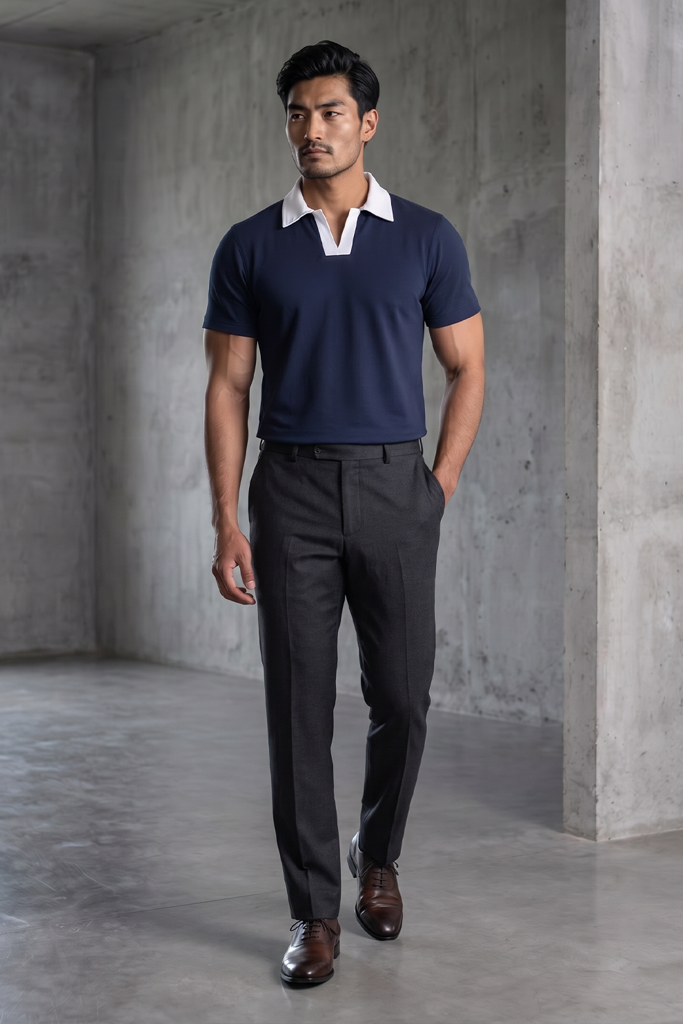 Navy Blue Polo Linen T-Shirt