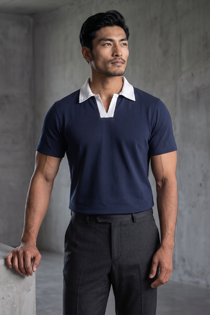 Navy Blue Polo Linen T-Shirt
