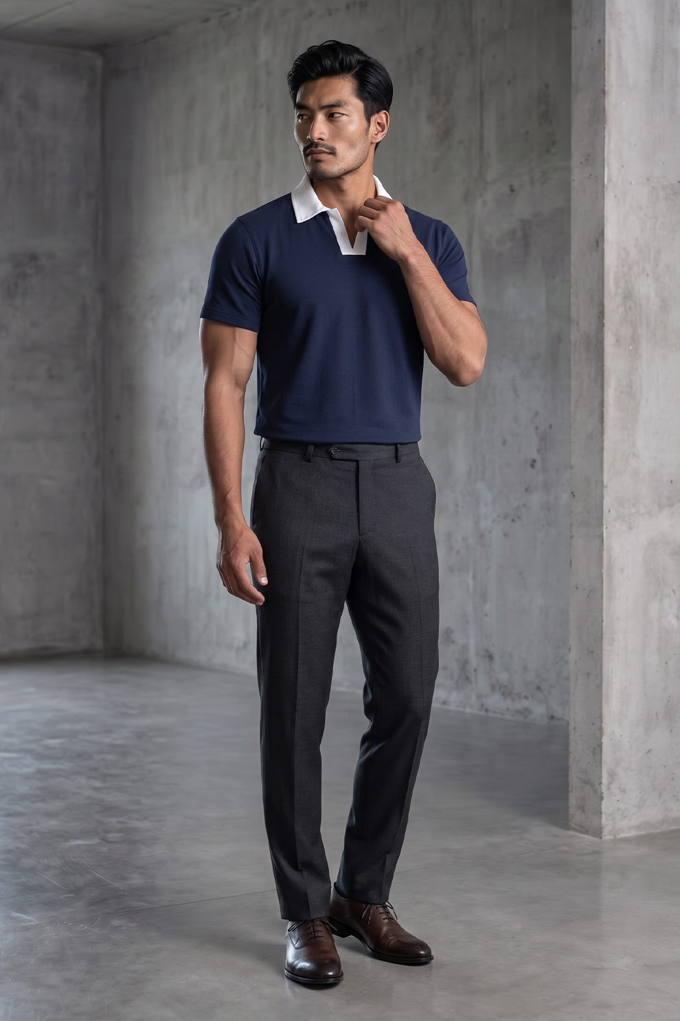 Navy Blue Polo Linen T-Shirt