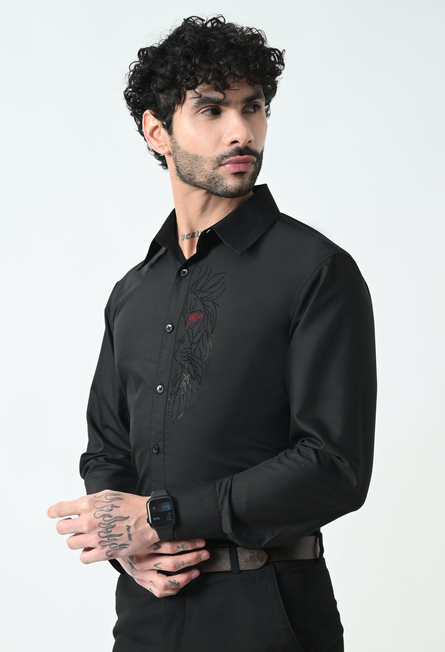 Indyslay Black Designer premium stone work Cotton sheen Shirt (Lion)