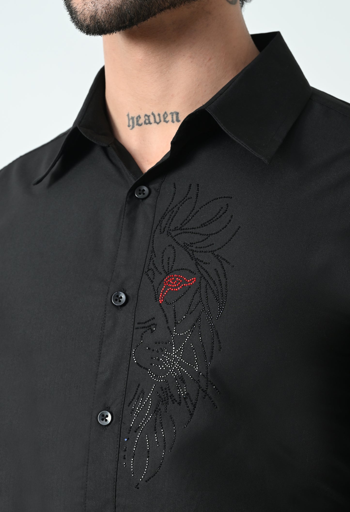 Indyslay Black Designer premium stone work Cotton sheen Shirt (Lion)