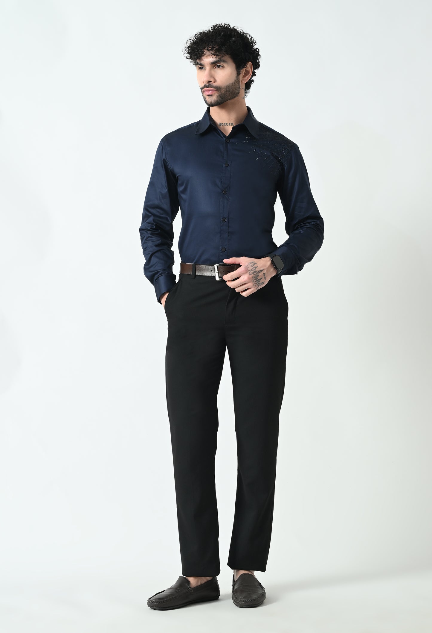 Indyslay Blue Designer premium stone work Cotton sheen Shirt (Sun Rays)