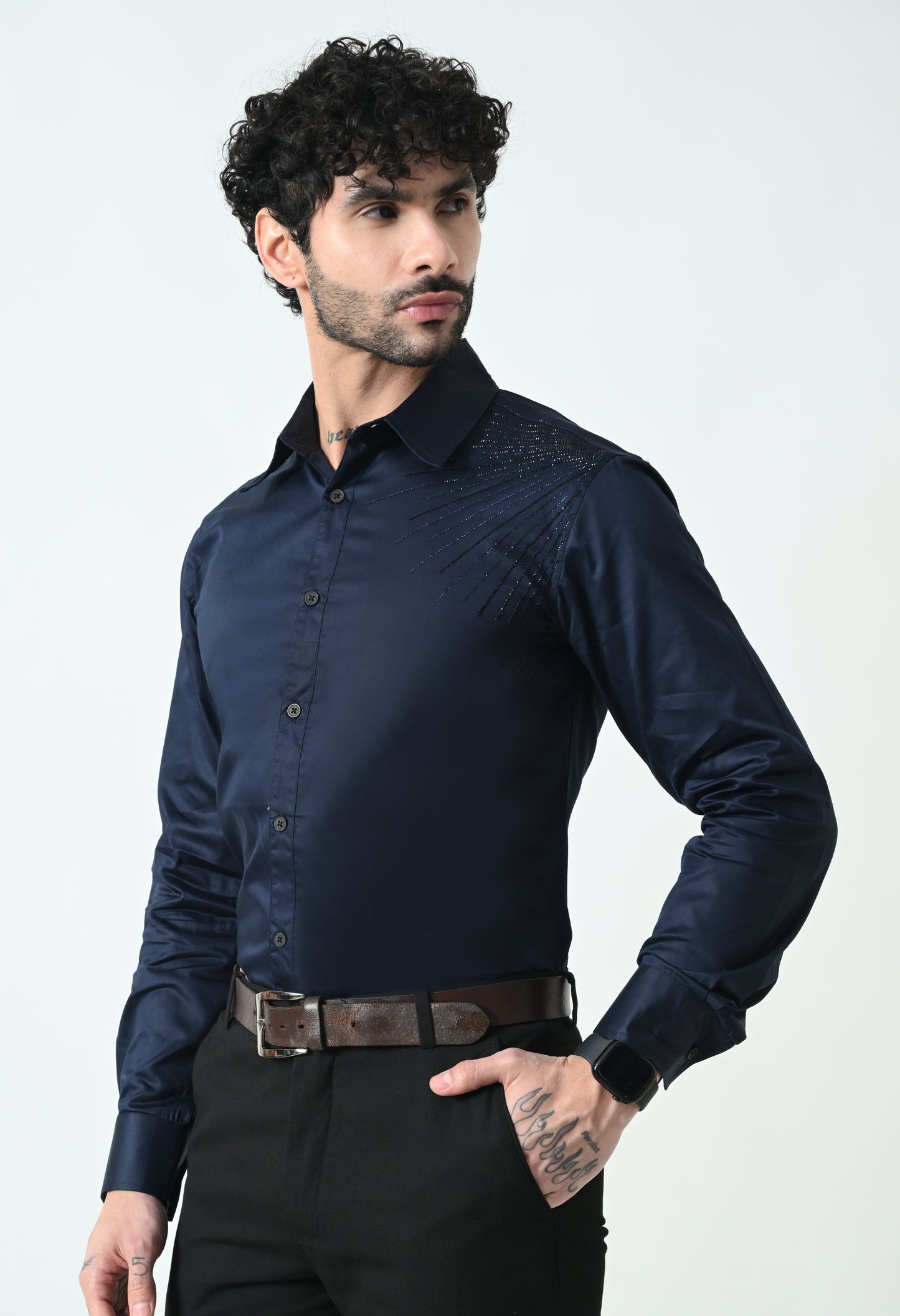 Indyslay Blue Designer premium stone work Cotton sheen Shirt (Sun Rays)