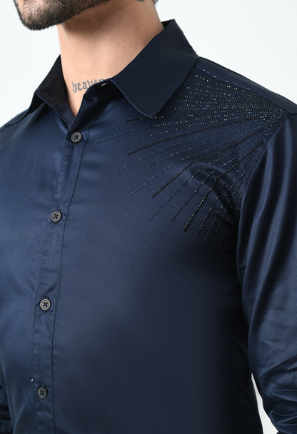 Indyslay Blue Designer premium stone work Cotton sheen Shirt (Sun Rays)