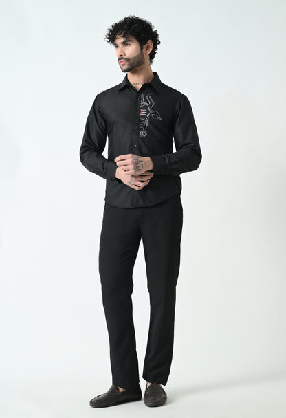 Indyslay Black Designer premium stone work Cotton sheen Shirt (White Nandi)