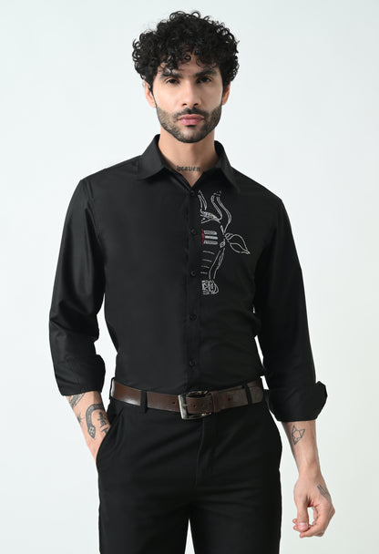 Indyslay Black Designer premium stone work Cotton sheen Shirt (White Nandi)