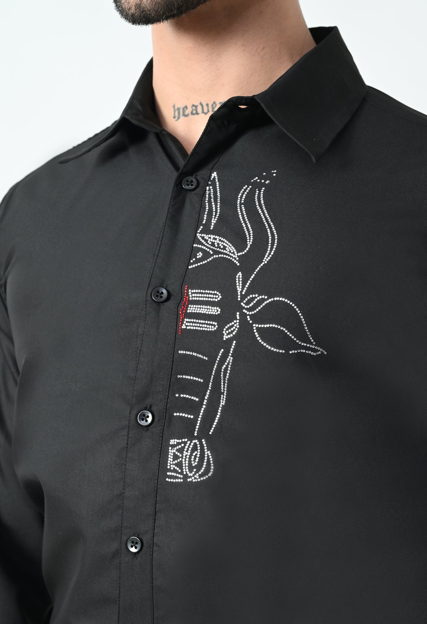 Indyslay Black Designer premium stone work Cotton sheen Shirt (White Nandi)