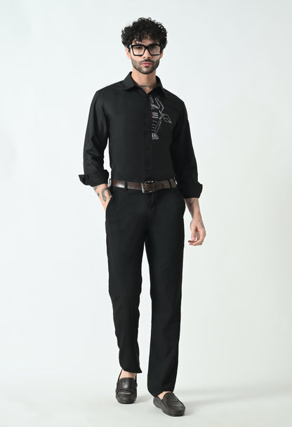 Indyslay Black Designer premium stone work Cotton sheen Shirt (White Nandi)