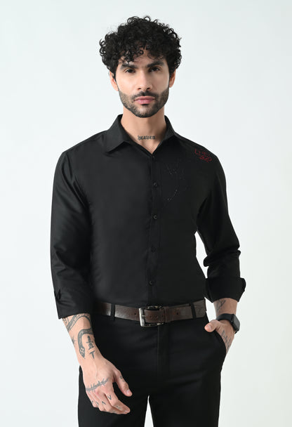 Indyslay Black Designer premium stone work Cotton sheen Shirt (Girl face with red Rose)