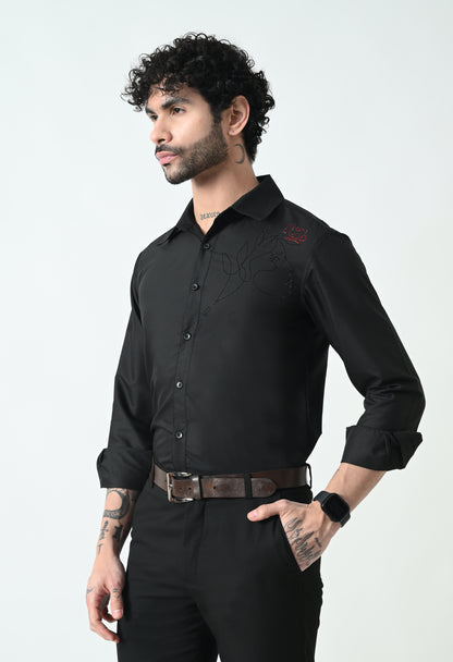 Indyslay Black Designer premium stone work Cotton sheen Shirt (Girl face with red Rose)