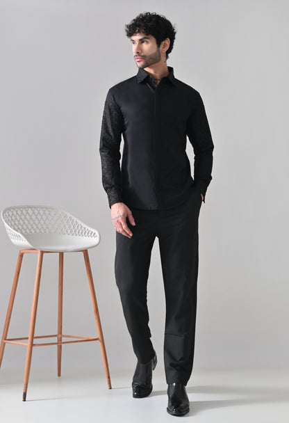 Indyslay Black Designer Elbow Patch Giza Cotton Shirt – Party Wear Edit