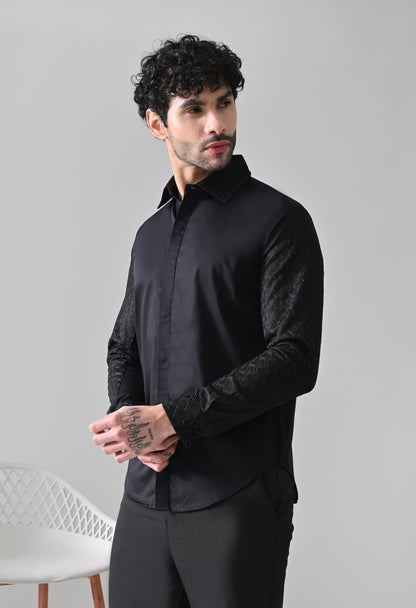 Indyslay Black Designer Elbow Patch Giza Cotton Shirt – Party Wear Edit