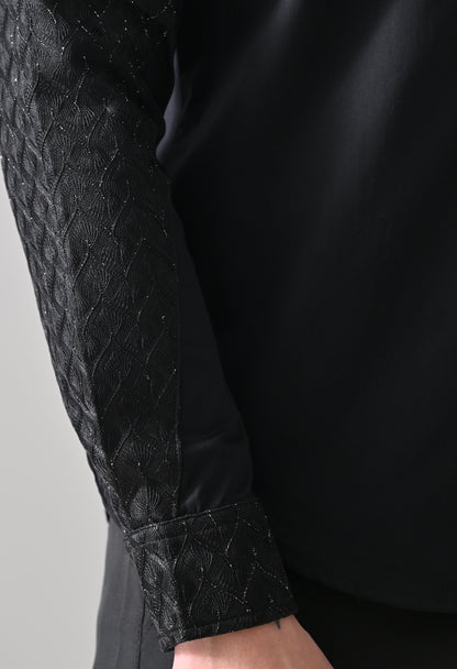 Indyslay Black Designer Elbow Patch Giza Cotton Shirt – Party Wear Edit